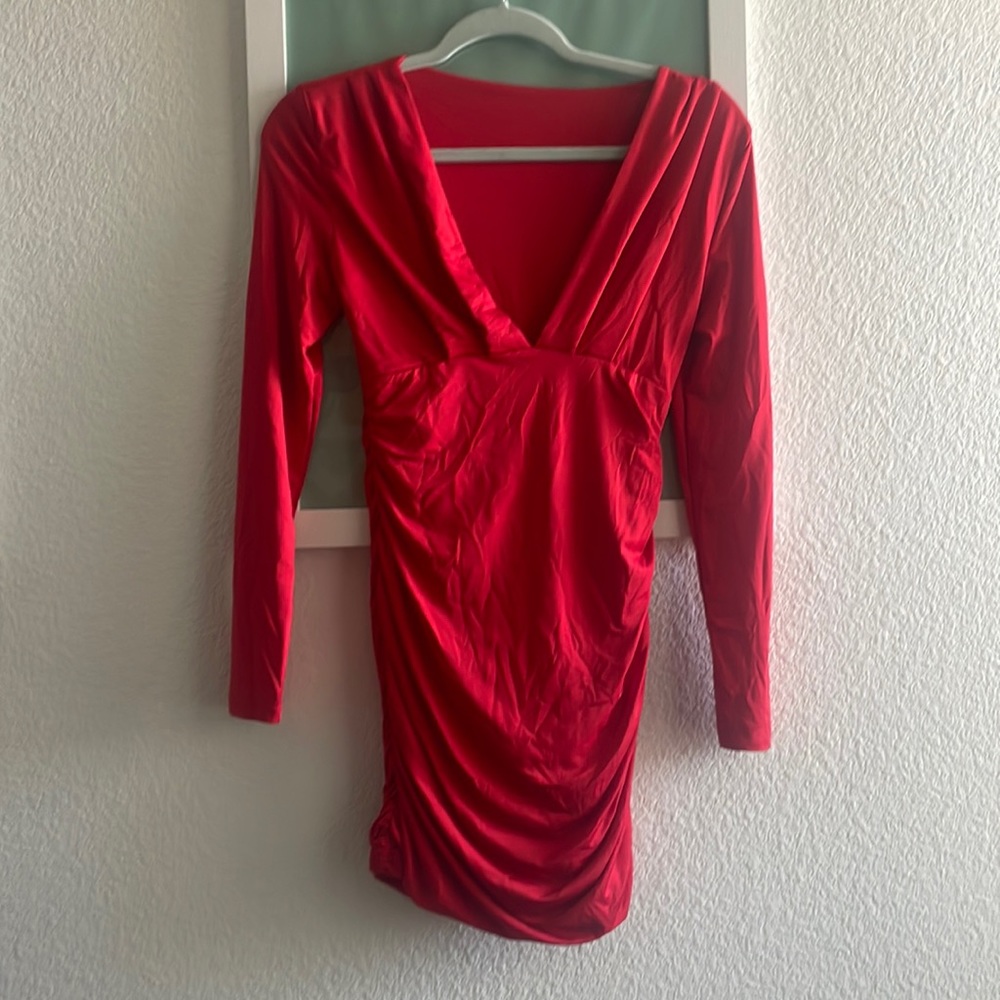 Long Sleeve Red Formal Mini Dress
